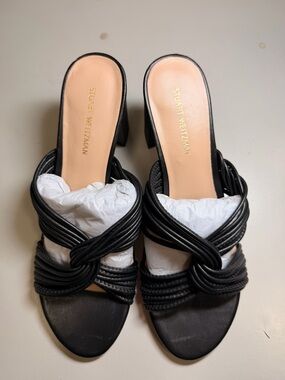 Stuart Weitzman Black Knotted Strap Leather Mule Heels